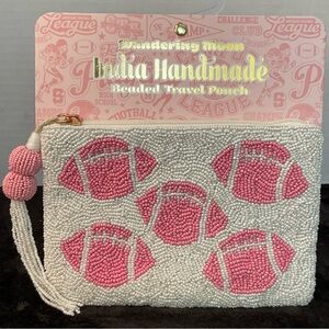 Football Pink Beaded Travel Coin Pouch